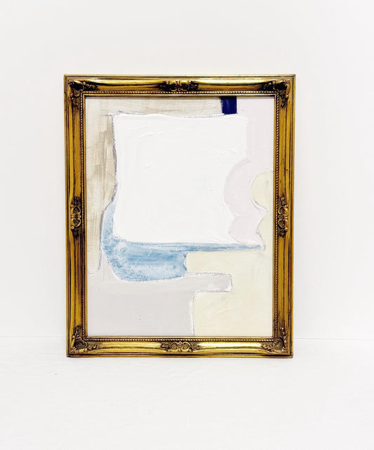 Original Abstract Mixed Media Painting on Canvas, Framed in Vintage Gold Frame, Pastel Artwork, Lavender, Neutral Artwork