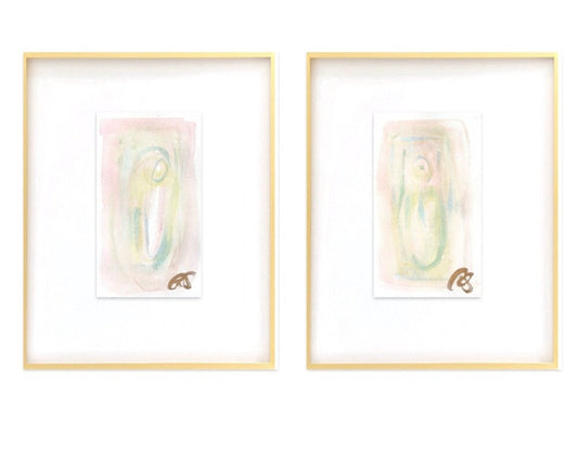 Abstract Watercolor Painting, Pair of 5x7”, Pink & Green